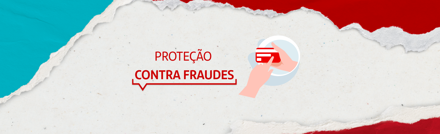 Na imagem, há a ilustração de uma mão apontando para a parte de trás de um cartão, mostrando onde se encontra o código CVV. Na esquerda da imagem, há a frase 'Proteção contra fraudes'.